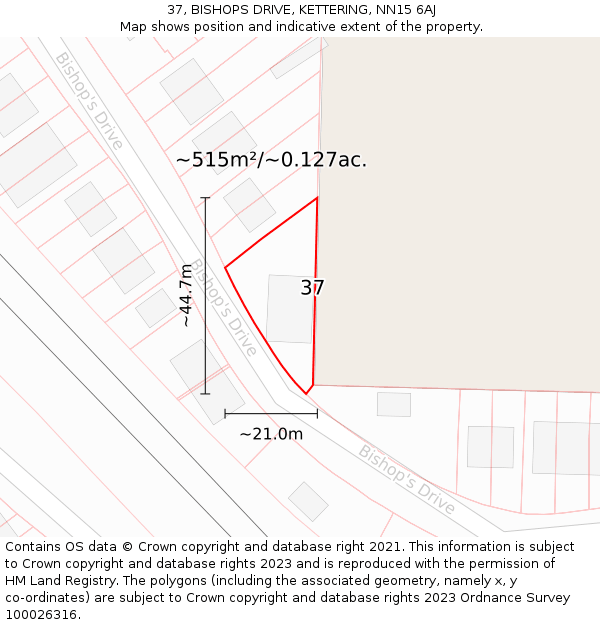 37, BISHOPS DRIVE, KETTERING, NN15 6AJ: Plot and title map