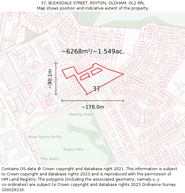 37, BLEASDALE STREET, ROYTON, OLDHAM, OL2 6RL: Plot and title map