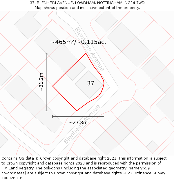37, BLENHEIM AVENUE, LOWDHAM, NOTTINGHAM, NG14 7WD: Plot and title map
