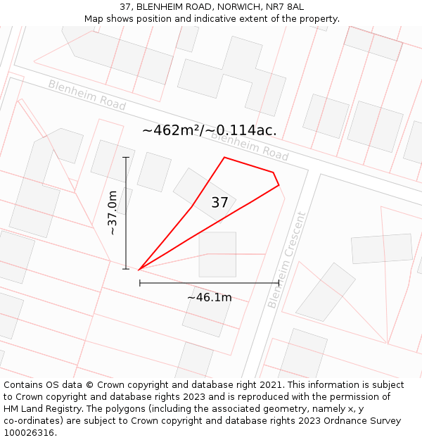 37, BLENHEIM ROAD, NORWICH, NR7 8AL: Plot and title map