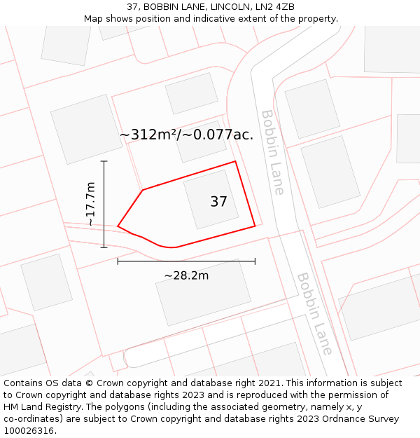 37, BOBBIN LANE, LINCOLN, LN2 4ZB: Plot and title map