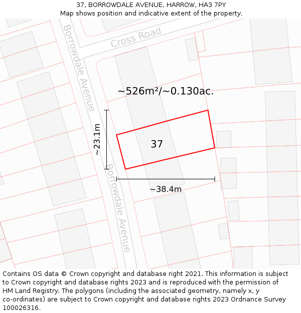 37, BORROWDALE AVENUE, HARROW, HA3 7PY: Plot and title map