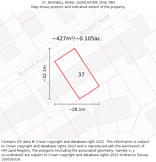37, BOSWELL ROAD, DONCASTER, DN4 7BN: Plot and title map