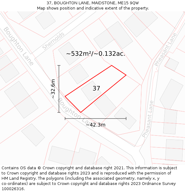 37, BOUGHTON LANE, MAIDSTONE, ME15 9QW: Plot and title map
