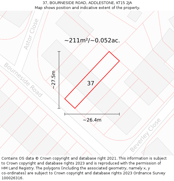 37, BOURNESIDE ROAD, ADDLESTONE, KT15 2JA: Plot and title map