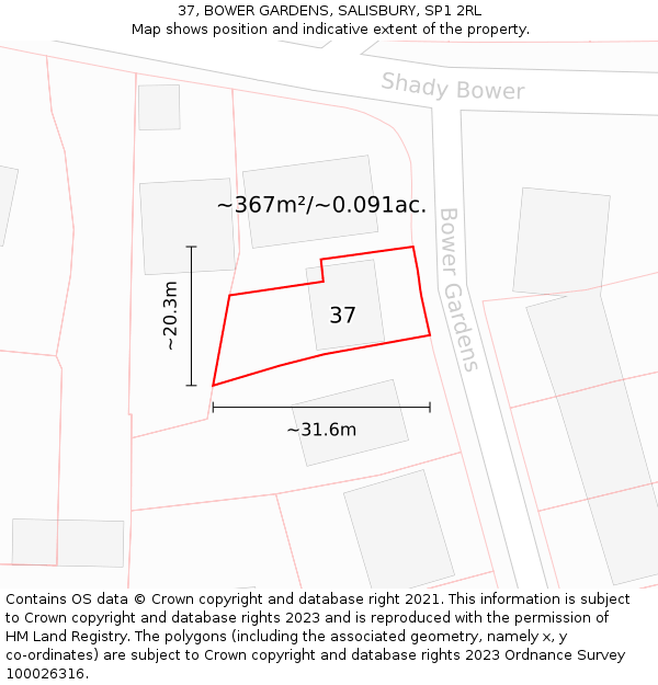 37, BOWER GARDENS, SALISBURY, SP1 2RL: Plot and title map