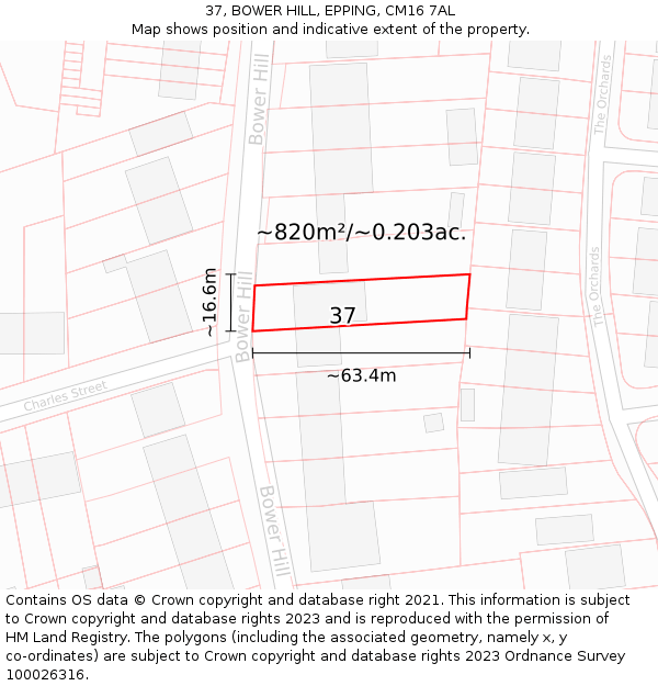 37, BOWER HILL, EPPING, CM16 7AL: Plot and title map