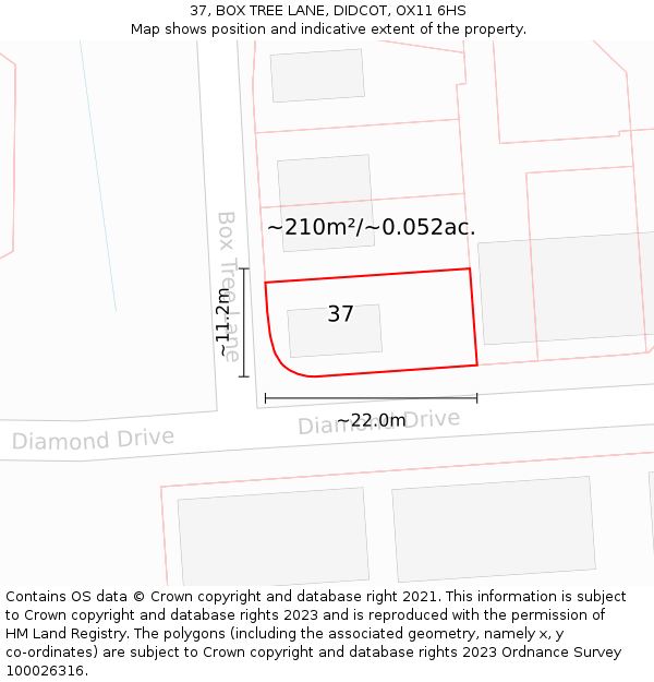 37, BOX TREE LANE, DIDCOT, OX11 6HS: Plot and title map