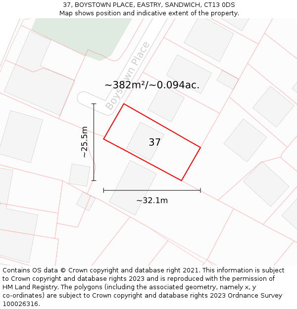 37, BOYSTOWN PLACE, EASTRY, SANDWICH, CT13 0DS: Plot and title map