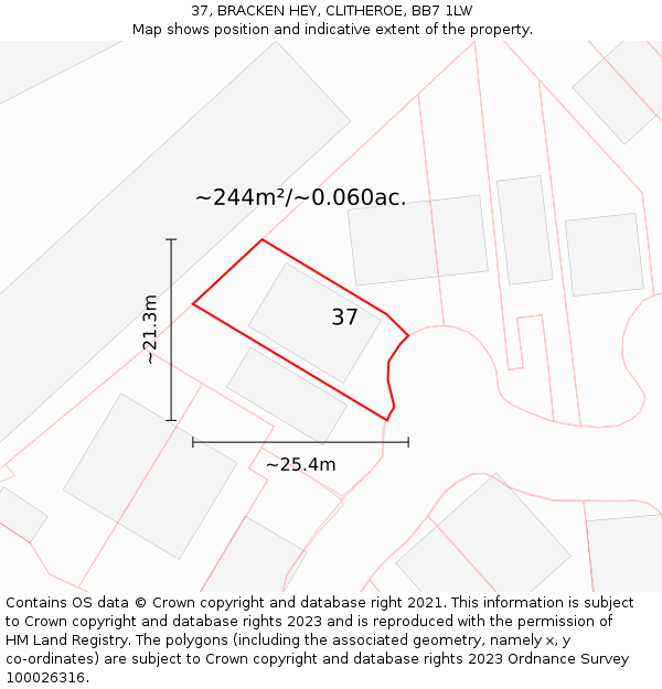 37, BRACKEN HEY, CLITHEROE, BB7 1LW: Plot and title map