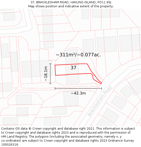 37, BRACKLESHAM ROAD, HAYLING ISLAND, PO11 9SJ: Plot and title map