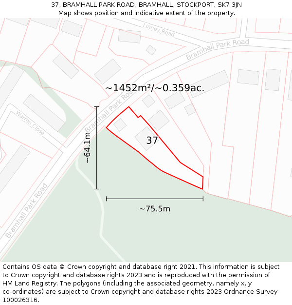 37, BRAMHALL PARK ROAD, BRAMHALL, STOCKPORT, SK7 3JN: Plot and title map