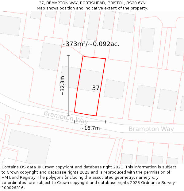 37, BRAMPTON WAY, PORTISHEAD, BRISTOL, BS20 6YN: Plot and title map