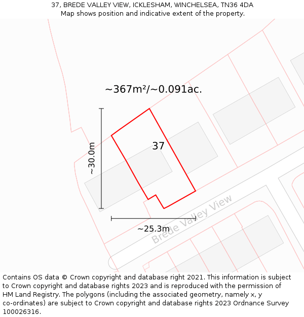 37, BREDE VALLEY VIEW, ICKLESHAM, WINCHELSEA, TN36 4DA: Plot and title map