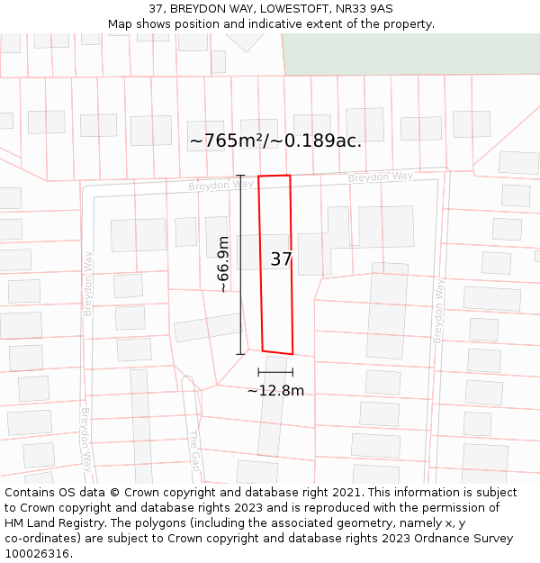 37, BREYDON WAY, LOWESTOFT, NR33 9AS: Plot and title map