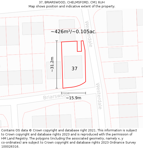37, BRIARSWOOD, CHELMSFORD, CM1 6UH: Plot and title map