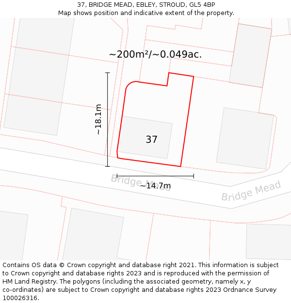 37, BRIDGE MEAD, EBLEY, STROUD, GL5 4BP: Plot and title map