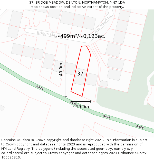 37, BRIDGE MEADOW, DENTON, NORTHAMPTON, NN7 1DA: Plot and title map