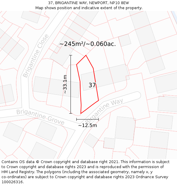 37, BRIGANTINE WAY, NEWPORT, NP10 8EW: Plot and title map