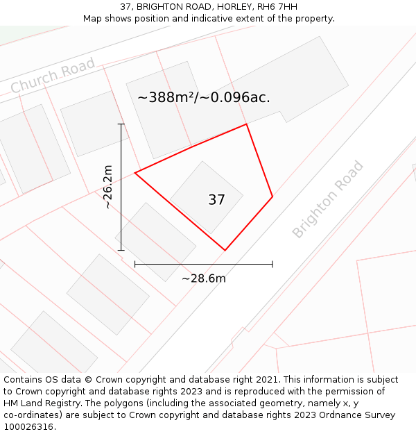 37, BRIGHTON ROAD, HORLEY, RH6 7HH: Plot and title map