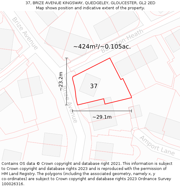 37, BRIZE AVENUE KINGSWAY, QUEDGELEY, GLOUCESTER, GL2 2ED: Plot and title map