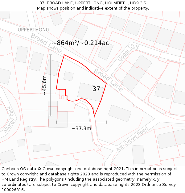 37, BROAD LANE, UPPERTHONG, HOLMFIRTH, HD9 3JS: Plot and title map