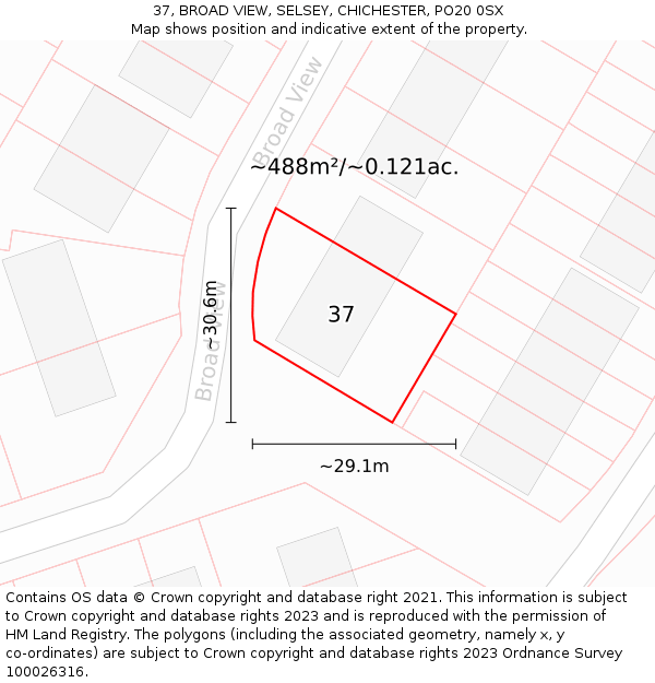 37, BROAD VIEW, SELSEY, CHICHESTER, PO20 0SX: Plot and title map