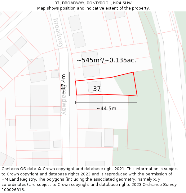 37, BROADWAY, PONTYPOOL, NP4 6HW: Plot and title map