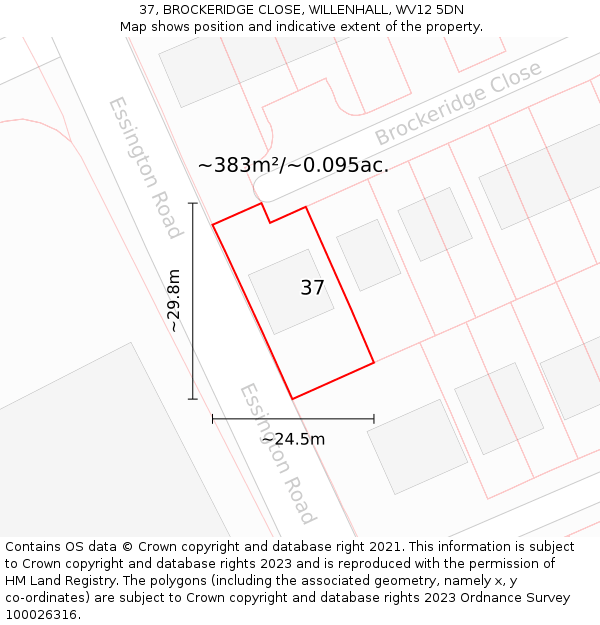 37, BROCKERIDGE CLOSE, WILLENHALL, WV12 5DN: Plot and title map