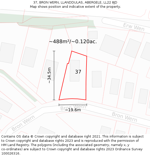 37, BRON WERN, LLANDDULAS, ABERGELE, LL22 8JD: Plot and title map