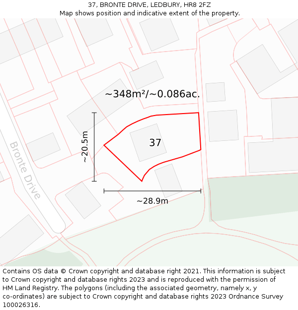 37, BRONTE DRIVE, LEDBURY, HR8 2FZ: Plot and title map
