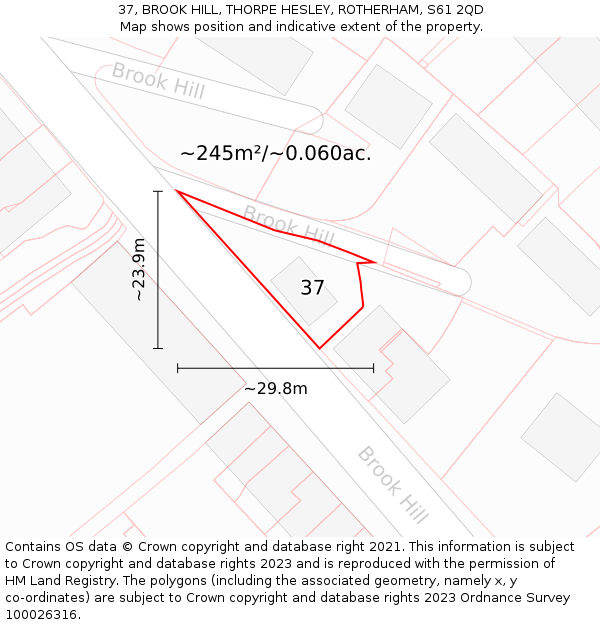 37, BROOK HILL, THORPE HESLEY, ROTHERHAM, S61 2QD: Plot and title map