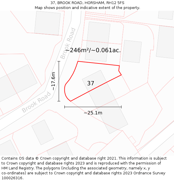37, BROOK ROAD, HORSHAM, RH12 5FS: Plot and title map