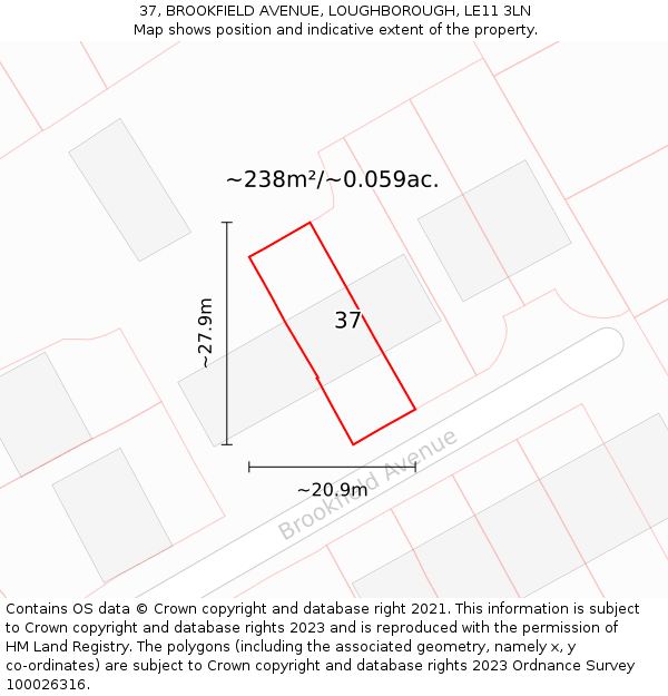 37, BROOKFIELD AVENUE, LOUGHBOROUGH, LE11 3LN: Plot and title map
