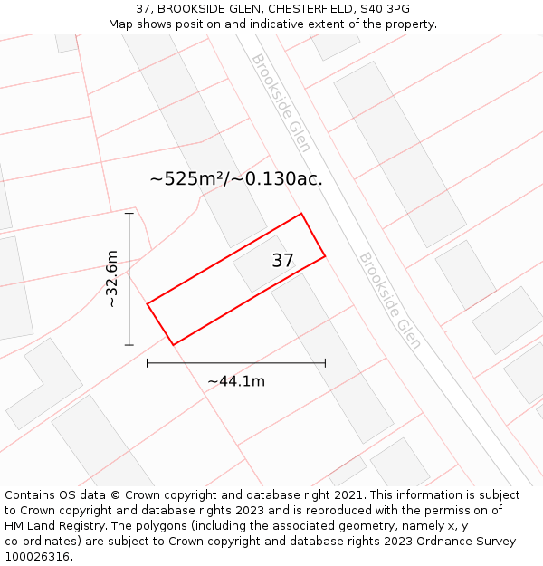 37, BROOKSIDE GLEN, CHESTERFIELD, S40 3PG: Plot and title map