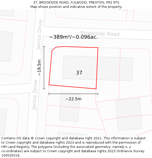 37, BROOKSIDE ROAD, FULWOOD, PRESTON, PR2 9TS: Plot and title map