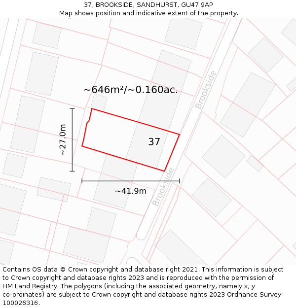 37, BROOKSIDE, SANDHURST, GU47 9AP: Plot and title map