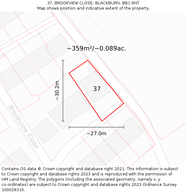 37, BROOKVIEW CLOSE, BLACKBURN, BB1 9NT: Plot and title map