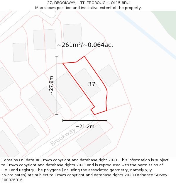 37, BROOKWAY, LITTLEBOROUGH, OL15 8BU: Plot and title map