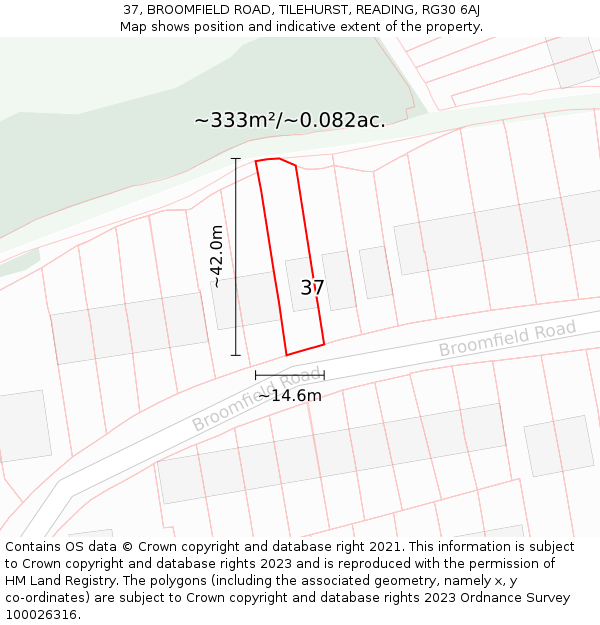 37, BROOMFIELD ROAD, TILEHURST, READING, RG30 6AJ: Plot and title map