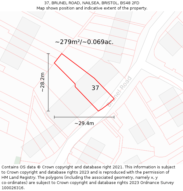 37, BRUNEL ROAD, NAILSEA, BRISTOL, BS48 2FD: Plot and title map