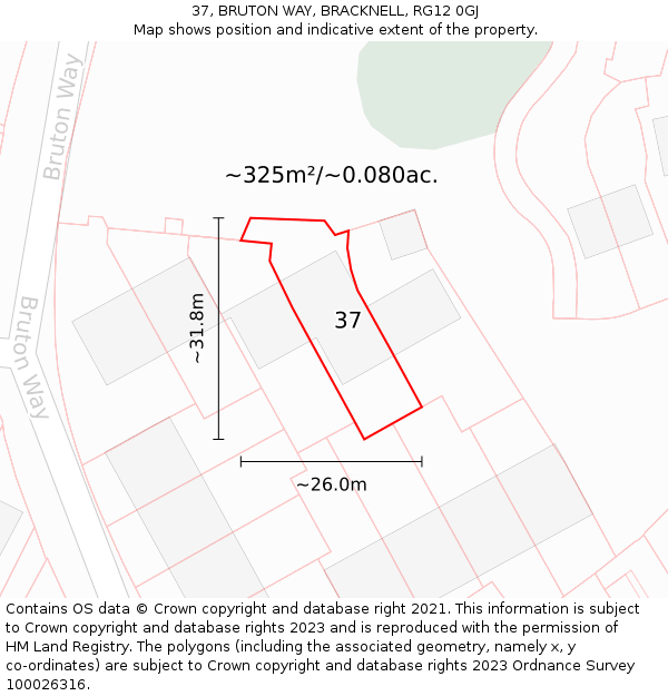 37, BRUTON WAY, BRACKNELL, RG12 0GJ: Plot and title map