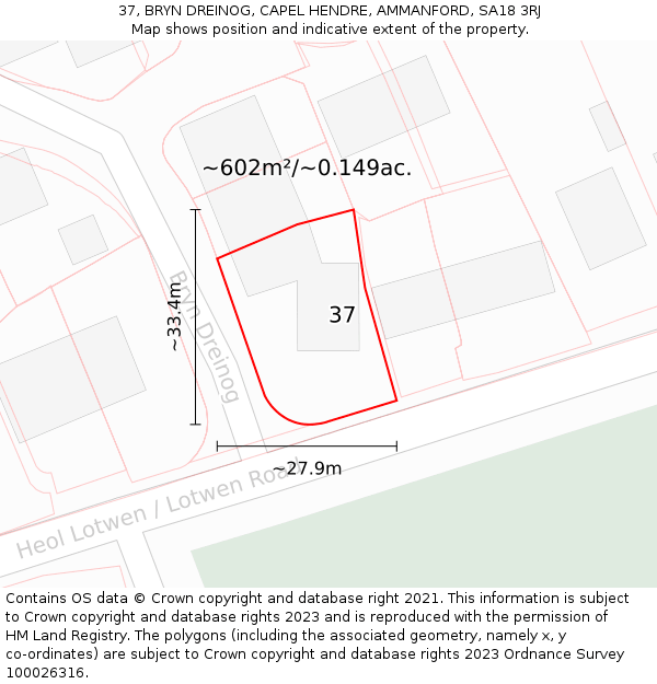 37, BRYN DREINOG, CAPEL HENDRE, AMMANFORD, SA18 3RJ: Plot and title map