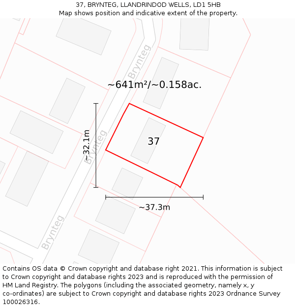 37, BRYNTEG, LLANDRINDOD WELLS, LD1 5HB: Plot and title map