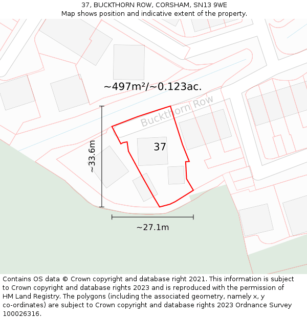 37, BUCKTHORN ROW, CORSHAM, SN13 9WE: Plot and title map
