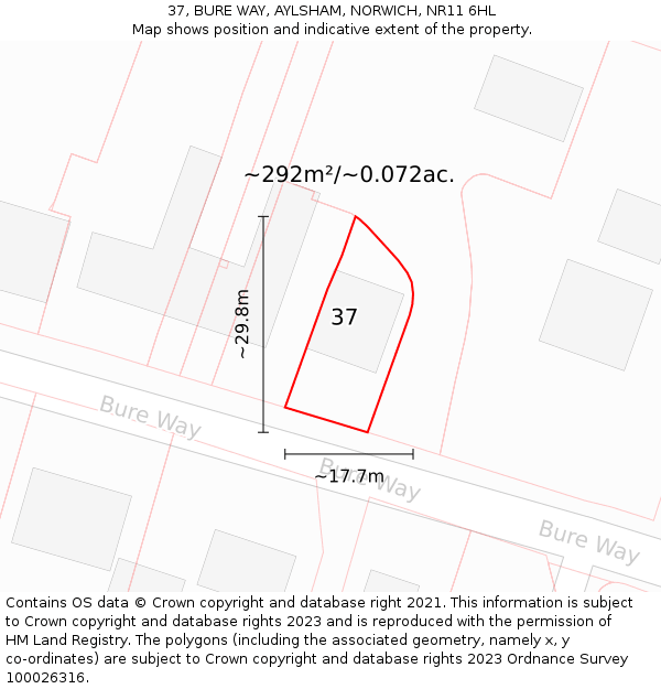 37, BURE WAY, AYLSHAM, NORWICH, NR11 6HL: Plot and title map
