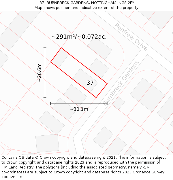 37, BURNBRECK GARDENS, NOTTINGHAM, NG8 2FY: Plot and title map