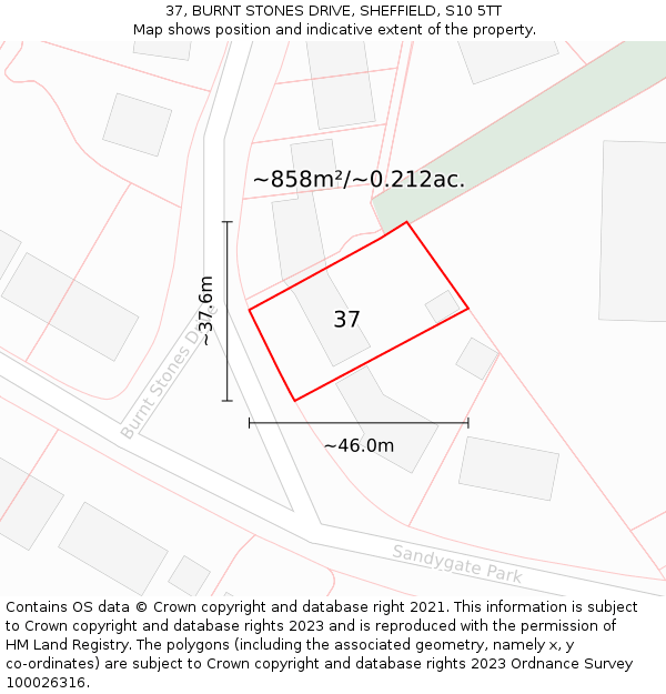 37, BURNT STONES DRIVE, SHEFFIELD, S10 5TT: Plot and title map