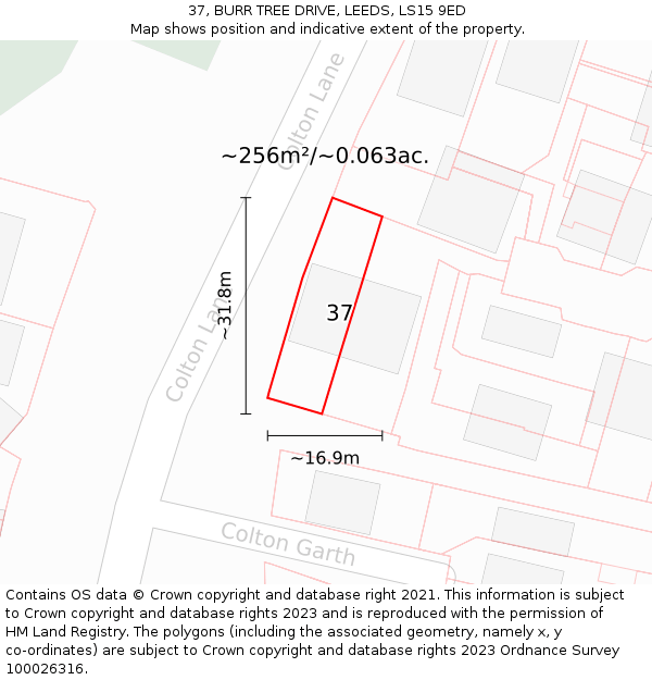 37, BURR TREE DRIVE, LEEDS, LS15 9ED: Plot and title map
