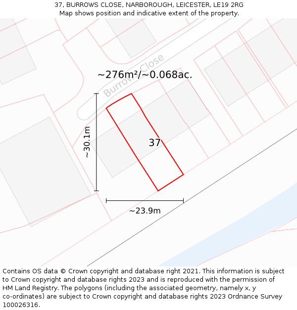 37, BURROWS CLOSE, NARBOROUGH, LEICESTER, LE19 2RG: Plot and title map
